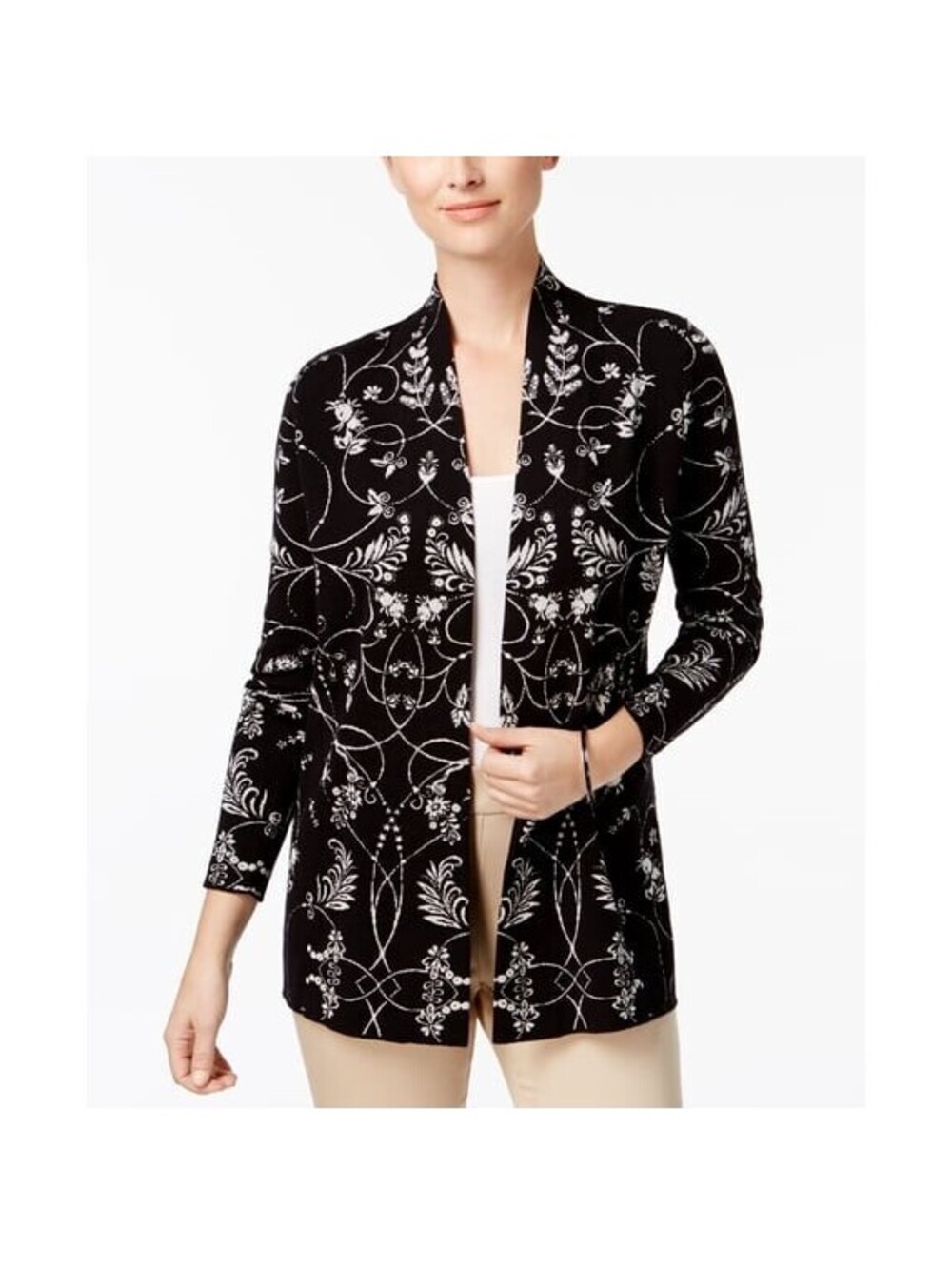 Charter Club Size XL Black Open Front Long Sleeve Cardigan Cottagecore Grandma